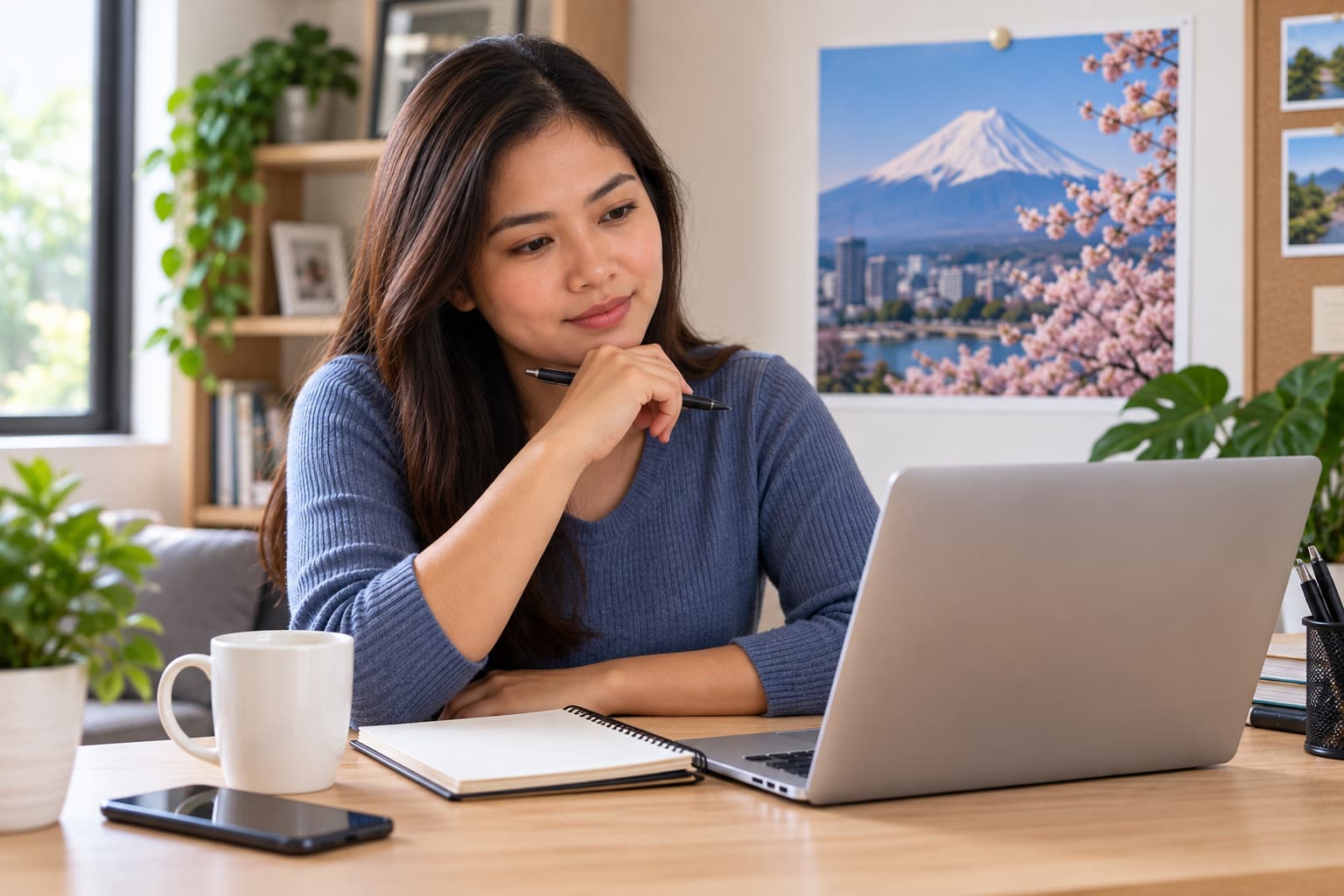 Filipino worker reviewing a job opportunity in Japan before deciding to apply