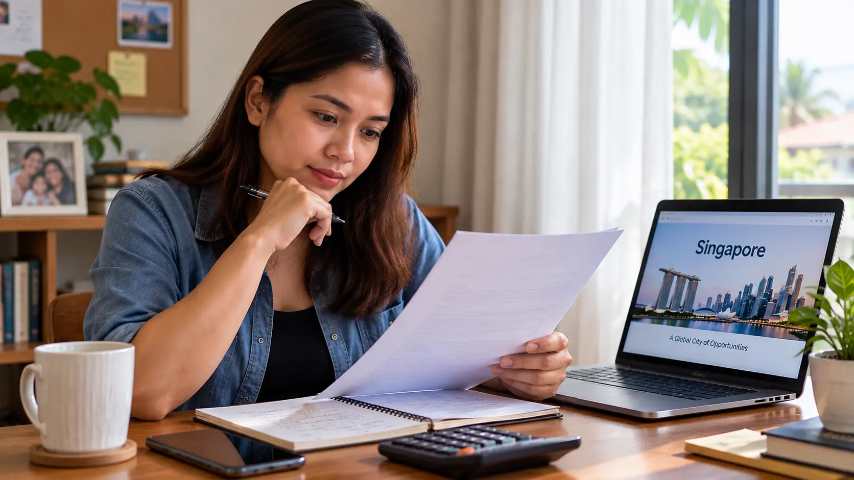 Filipino worker reviewing a Singapore job offer before deciding to work abroad